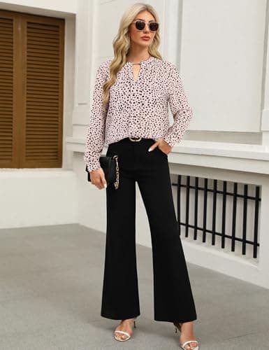 SOFIA'S CHOICE Work Tops for Women Business Casual Long Sleeve Dressy Blouse Corporate Outfits Shirts Black Beige Dot X-Large - Thumbnail 3