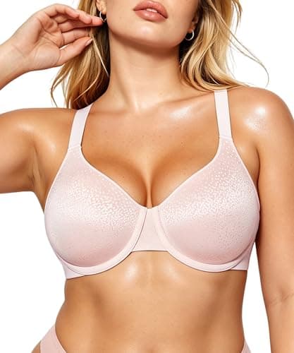 Brabalas Minimizer Bras for Women Full Coverage, Plus Size Underwire Support Bra for Large Bust, Unlined Non Padded Comfortable Bra with Soft Wire, 40D, Pink - Image 1