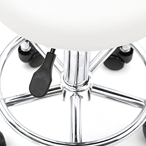 Round Bar Stool with Lines Rotation Counter Adjustable Height, Modern Bar Stools 360° Swivel PU Leather Armless Bar Chair for Kitchen Dining Living Bistro Spa, (White, Round with line & Back) - Thumbnail 5