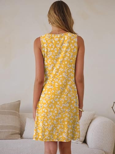 ANRABESS Womens Summer Tank Dress Square Neck Sleeveless Mini Sundress with Pocket 2026 Casual Floral Beach Vacation Outfits Floral Yellow Red X-Large - Thumbnail 3