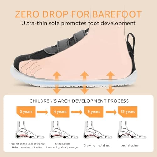 STQ KIDS Toddler Wide Toe Box Shoes:Boys Barefoot Shoes Kids Walking Sneakers Boy Sneakers Indoor Zero Drop Shoes Toddler First Walking Comfortable Black White Toddler 9 - Thumbnail 5
