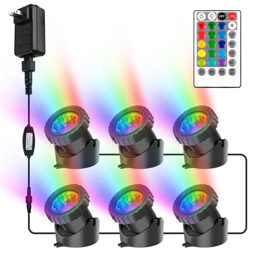 CREPOW RGB Pond Lights with Timer, LED Submersible Underwater Fountain Lights, 98ft Remote Control IP68 Waterproof Colored Landscape Spotlights for Fish Aquarium Tank Garden Yard Pool (Set of 6)