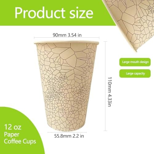 SOPARO 500 Counts 12 oz Paper Coffee Cups, Disposable Coffee Cups Bulk, Leak Resistant Hot Drink Cups, Food Service Cups for Coffee Shops and Restaurants(500, stock pattern, 12OZ) - Thumbnail 2