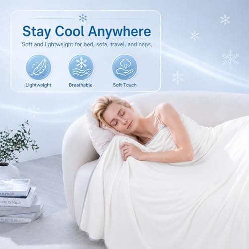 Twin XL Size Cooling Blanket for Hot Sleepers - Lightweight Breathable Cool Cold Blanket - Keep Cool for Night Sweats, Soft Thin Ice Blankets for Bed Couch Sofa, (White, 60"x90") - Thumbnail 2