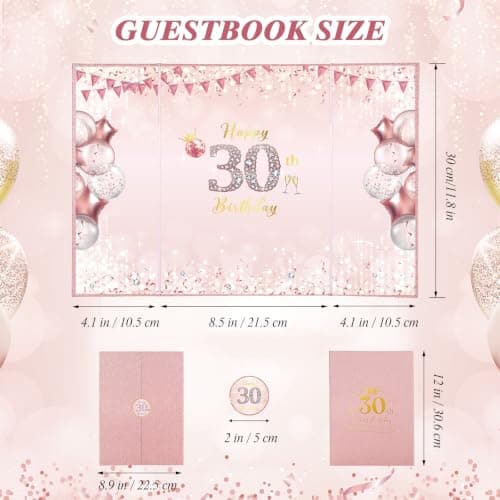 WSICSE 30th Birthday Party Decorations, Rose Gold Happy 30th Birthday Card, Large 30th Birthday Signature Guestbook for Him Her Birthday Party Decor Gifts - Thumbnail 2