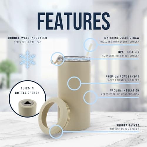 4 in 1 Universal Can Cooler - Beige, Can Holder Insulated, Beer Bottle Cooler, Universal Holder for All Drink Sizes, Stainless Steel Insulated Tumbler, Tailgating Accessories - Thumbnail 3
