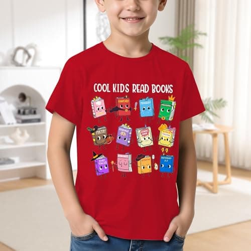 Reading Shirts for Kids – Cool Read Books Shirt Boys Girls Fun Book Lover Tee Tops Red - Thumbnail 3