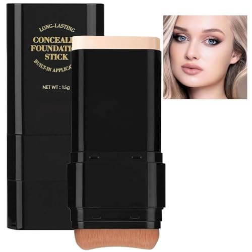 Foundation Stick, 2 in 1 Dual-Ended Long-Lasting Foundation, Concealer Stick with Brush, Full Coverage for Dark Circles & Blemishes, Hydrating Matte Contour Sticks for Face Makeup (01) - Image 1