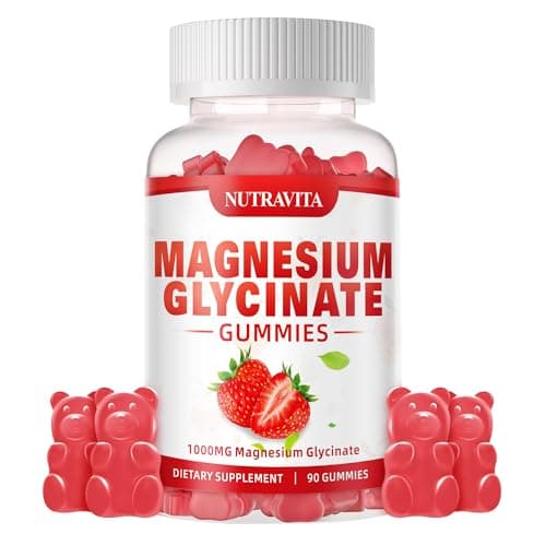 Magnesium Glycinate Gummies 1000mg with Magnesium L-Threonate,Chelated Magnesium Potassium Complex Supplement with VitD, B6, CoQ10, Calcium,Supports for Memory, Calm, Mood - 90 Gummies Strawberry - Image 1