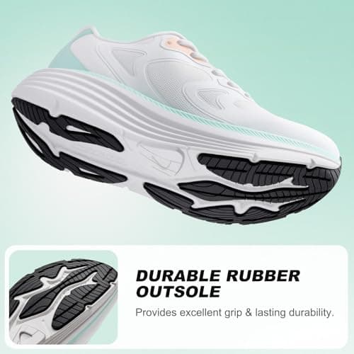 ALEADER Womens Running Shoes, Womens White Sneakers, Tennis Walking Shoes, Nurse Shoes White/Aqua Size 10 - Thumbnail 4