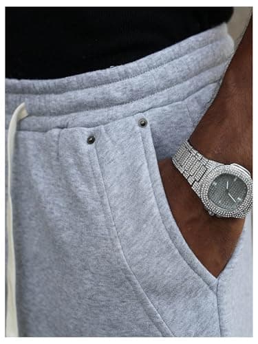 VIPWOLF Men's Stacked Baggy Sweatpants Drawstring Waist Straight Leg Track Pants Streetwear Grey Loose Solid Medium - Thumbnail 4