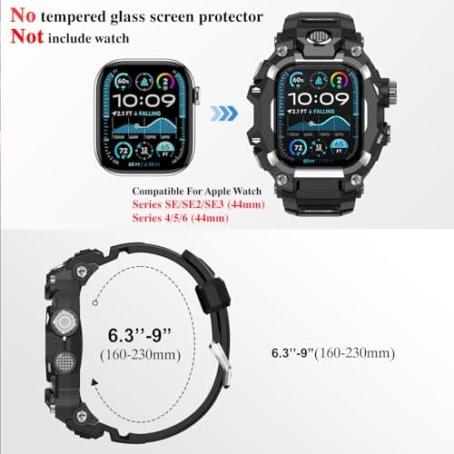 Deczone Band with Rugged Case Compatible with Apple Watch Bands 44mm (Series SE 6 5 4), Sport iwatch Bands Protective Bumper Cover for Men (44mm Silver) - Thumbnail 2