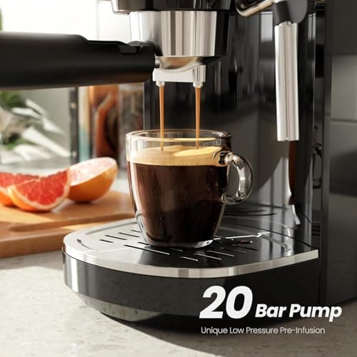 Kismile 20-Bar Espresso Machines,Semi-Automatic Espresso Machines with Milk Frother Steam Wand and Capsule Compatible,Professional Makers with Removable Water Tank for Latte &Cappuccino(BLACK) - Thumbnail 2