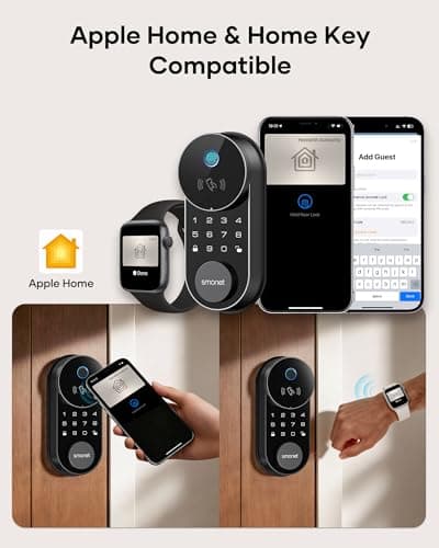 Smart Lock AH1, SMONET Fingerprint Keyless Entry Door Lock with Apple Home Key, WiFi Front Door Deadbolt Touchscreen Keypad with App Remote Control Supports Apple HomeKit, Alexa, Google Assistant - Thumbnail 5