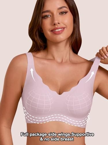 COCOMARTS Jelly Bras for Women No Underwire Seamless Push Up Scalloped Tshirt Bralettes Comfortable Wireless Everyday Bra Pink Large - Thumbnail 4