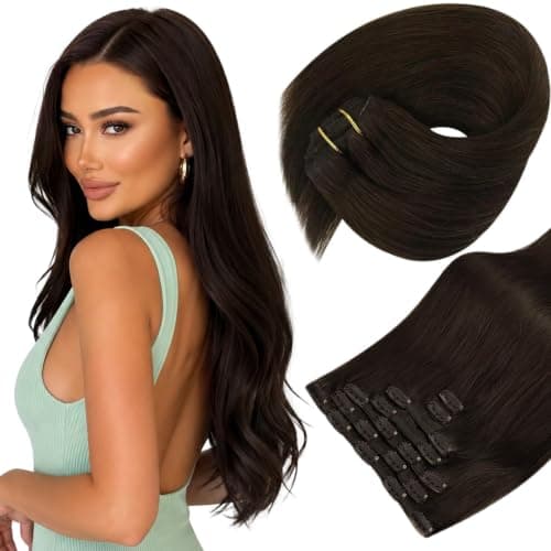 Sunny Hair Clip in Hair Extensions Real Human Hair 22 Inch 120g Remy Hair Clip in Extensions for Women Human Hair Extensions Dark Brown - Image 1
