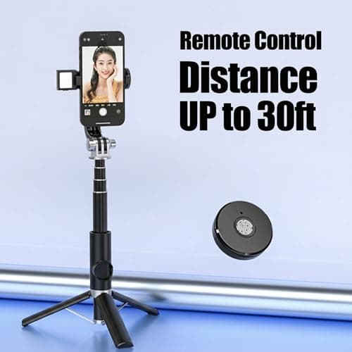 Selfie Stick Tripod Portable Extendable Cell Phone Stand with Detachable Mini Ring Light Phone Tripod Stand with Bluetooth Remote for iPhone Android for Vlogging/Travel/Live Streaming (Black) - Thumbnail 6