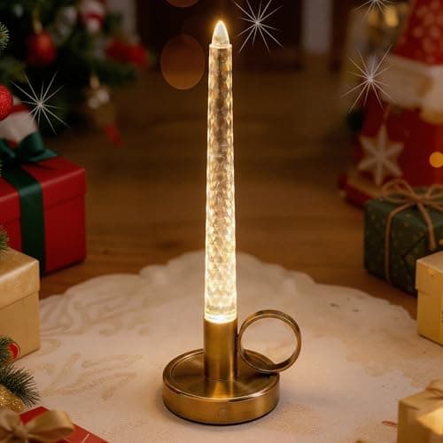 L LOHAS LED Flameless Candles, Brightness Adjustable, Rechargeable Battery Candles, Soft White, Crystal Metal Pillar Candles for Valentines Anniversary Wedding Christmas Decorations 3.54"x2.95"x10"