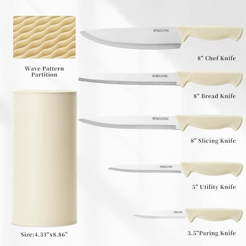 HENKELIVING Knife Set, 6-Piece Kitchen Knife Set, German High Carbon Stainless Steel, Durable & Easy Clean Knife Block, Cream - Thumbnail 2