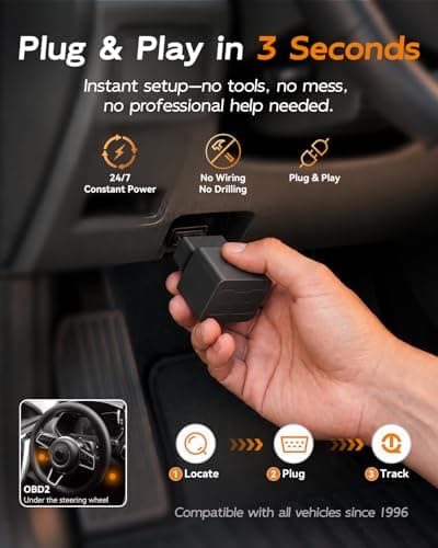 TuTrackAI OBD GPS Tracker for Vehicles, No Subscription, No Monthly Fees, 4G LTE Built-in SIM, Data Plan Included, Plug & Play Car Tracker, Real-Time Location, Geofence Alerts for Cars & Fleets - Thumbnail 3