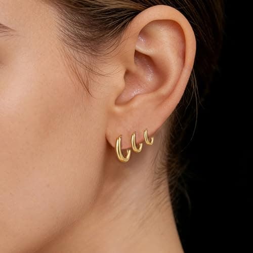 ALLHOLA 6 Pairs 14K Gold Plated Hoop Earrings for Women Hypoallergenic Small Huggie Hoops Earring Set for Sensitive Ears Non Tarnish Trendy Chunky Gold/Silver Earrings Cartilage Stacks for Multiple Piercing Jewelry Lightweight (Gold hoops) - Thumbnail 4