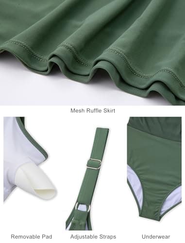 Arolina Modest Swimsuits for Women One Piece Swim Dress Tummy Control Slimming Swim Suit Swimwear Army Green 2026 XXL - Thumbnail 5