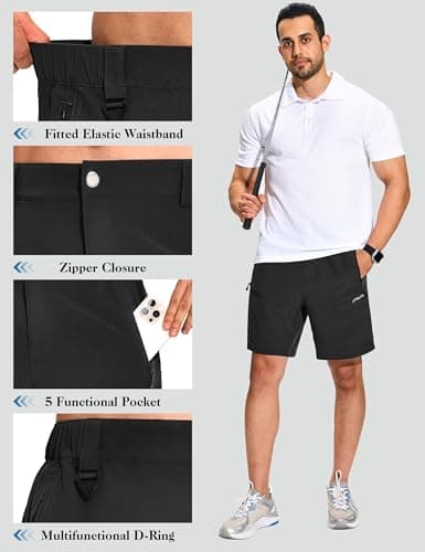 KPSUN Men's 7" Hiking Cargo Shorts Lightweight Quick Dry Tactical Golf Shorts with Zipper Pockets for Fishing Camping Work(Black XL) - Thumbnail 5