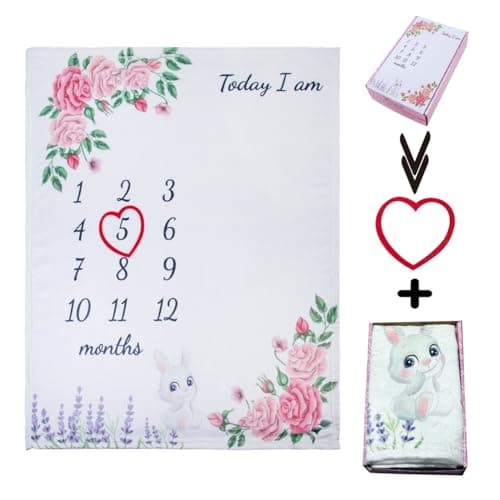 vmaisi Baby Milestone Blanket for Girl, Monthly Growth Photo Blanket for Newborn Infant, Floral Nursery Swaddle Blanket (Flowers, Single Printed - Thumbnail 4