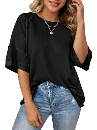 Cicy Bell Womens Oversized T-Shirts Summer Crew Neck Half Sleeve Tunic Tops Casual Loose Fit Basic Tee Shirt Black - Image 1