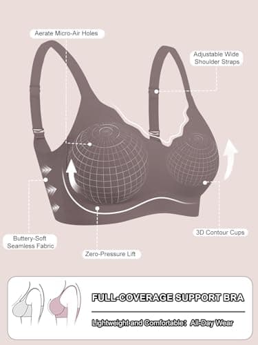 COCOMARTS Jelly Bras for Women No Underwire Seamless Push Up Scalloped Tshirt Bralettes Comfortable Wireless Everyday Bra Coffee Medium - Thumbnail 5