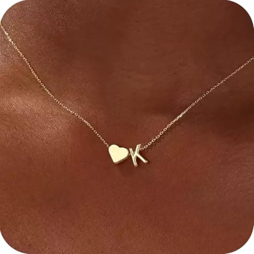 PNNY AMDA Initial Heart Necklace for Women: 18K Gold Plated Pendant Dainty Letter Necklace - Cute Jewelry Teens Gifts (K) XL-TXZM-K - Thumbnail 2