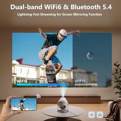 Smart Mini Projector with Android 14 OS, 1080P/4K/8K Video Decoding, WiFi 6 & Bluetooth 5.4, 270° Rotatable Stand, Auto Vertical Keystone, Portable Proyector for Bedroom & Home Entertainment(White) - Thumbnail 6