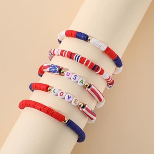 Patriotic Red White and Blue Bracelets, USA Love Bracelets, 4th of July Accessories Jewelry Gifts for Women Teens (LOVE USA) - Thumbnail 3