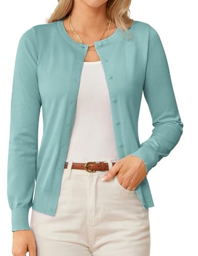 GRACE KARIN Womens Summer Blue Cardigan Sweaters Lightweight Cardigans for Women Trendy Button Shrug Sweater 3XL - Image 1