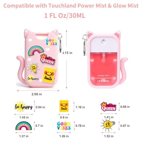 Silicone Case for Touchland Hand Sanitizer Spray, Compatible with Touchland 1 FL OZ/30ML with Keychain & 6 Charms, Cute Hand Sanitizer Travel Accessories, Mothers Day Gifts (Pink) - Thumbnail 2