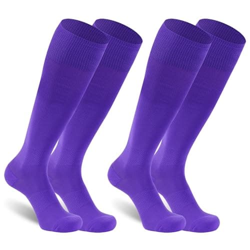 Dsource 2 Pairs Soccer Socks, Purple Sports Socks Youth Soccer Socks Team Sport Solid Softball Socks for Women Purple M - Image 1