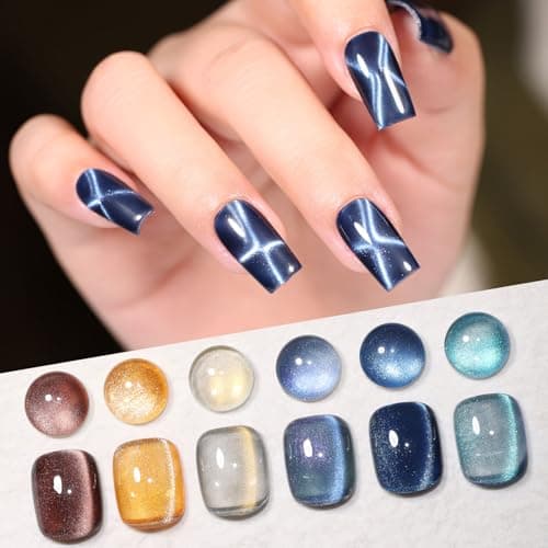 GELLAKTIK Cat Eye Gel Nail Polish Set, 6 Colors 12ML - 9D Glassy Holographic Glitter, Magnetic Nail Art Kit with Magnet, Soak off UV LED Gel for DIY Home Salon Manicure Gift for Women - Thumbnail 5
