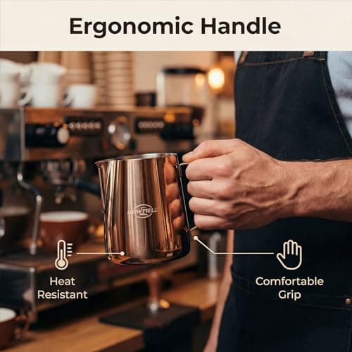 HOWFIELD 12oz Stainless Steel Milk Frothing Pitcher with Precision Spout and Measurement Markings for Espresso and Cappuccino, Silver - Thumbnail 5