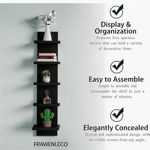 FRAWENLECO No Drill Wall Shelf Unit 5-Tier, Floating Storage Shelf, Decorative Wall Mount Vertical Shelving for Home, Bedroom,Living Room,Office - Thumbnail 6