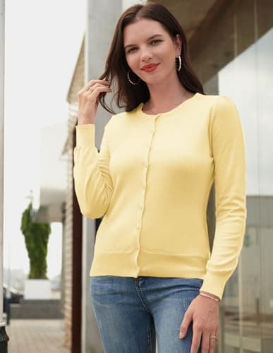 GRACE KARIN Womens Summer Yellow Cardigan Sweaters Lightweight Cardigans for Women Trendy Button Shrug Sweater Tops L - Thumbnail 3