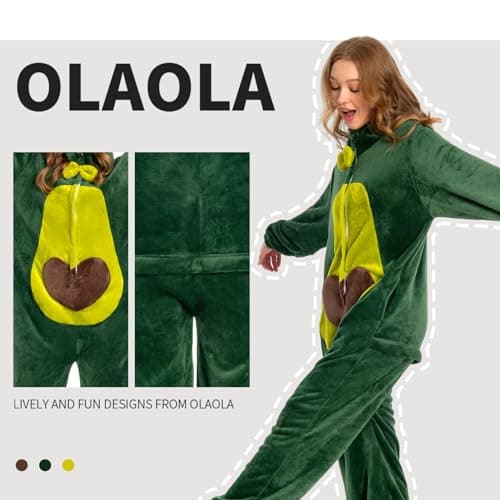 OLAOLA Adult Unisex Onesie, Flannel Avocado Pajamas, One Piece Sleepwear Cosplay Party Costume - Thumbnail 5