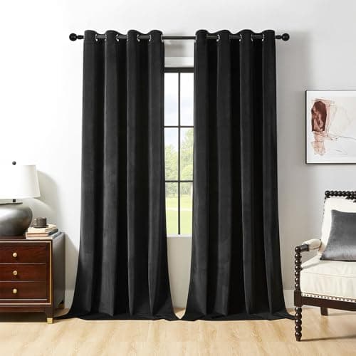 Joydeco Black Velvet Curtains 84 Inches Long, Blackout Grommet Luxury Curtain 2 Panels, Insulated Thermal Privacy Room Darkening Velvet Drapes for Bedroom Living Room (52Wx84L) - Image 1