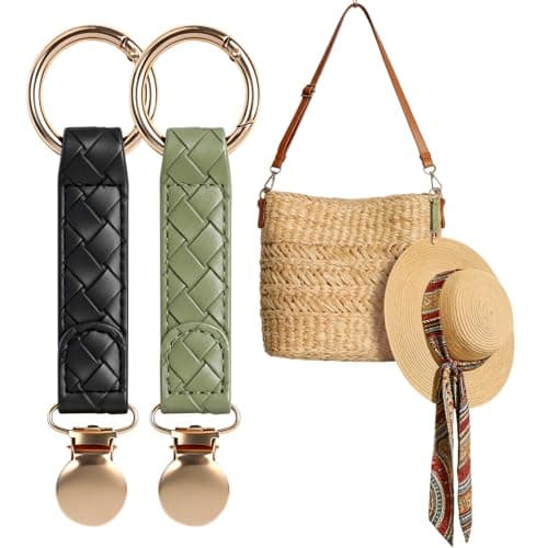 Niveaya Hat Clip for Travel 2Pcs, Sleek Woven Design with Durable Metal Clip, Secure Hat Holder for Straw Sun Hats & Baseball Cap on Bag Purse Backpack Luggage, Chic Beach Cruise Travel Essentials