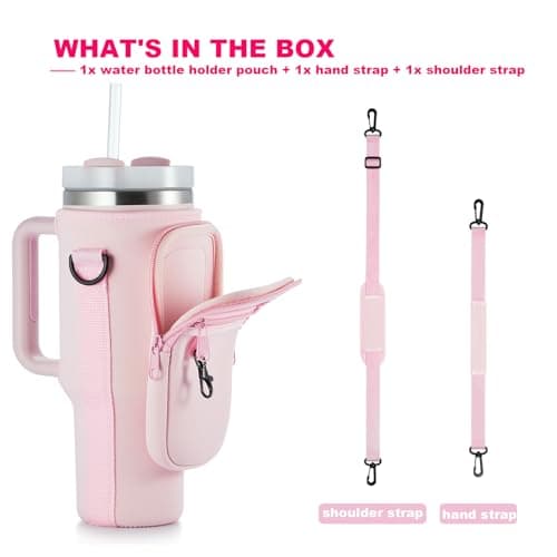 BULKITEM Water Bottle Carrier Bag with Phone Pocket for Pink Stanley 40 oz Tumbler with Handle, Neoprene Water Cup Holder Pouch with Strap for Valentines Stanley Cup Accessories - Thumbnail 6