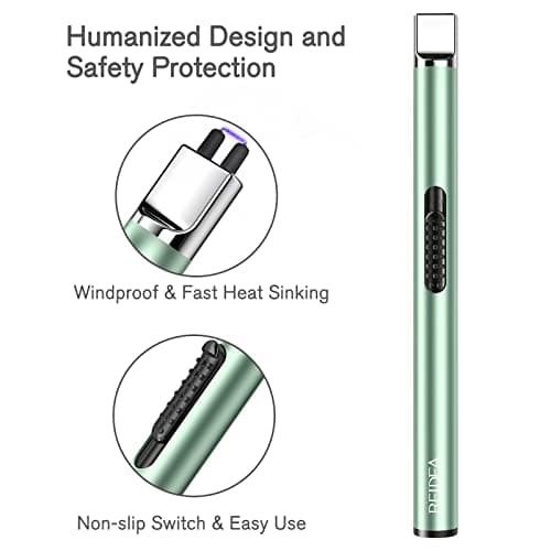 REIDEA Lighter S4 Electronic Candle Lighter USB Rechargeable with Security Lock, Windproof Fast Heat Sinking, Non-Slip Switch for Candle, Grill, Camping (Mint Green) - Thumbnail 2