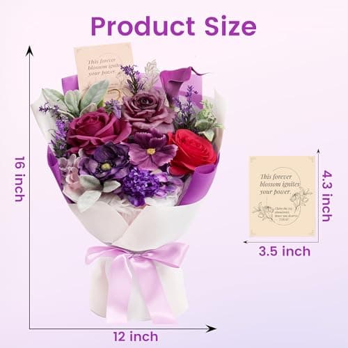 TINGE TIME Mothers Day Preserved Flowers Bouquet, Forever Flowers Gifts for Mom, Birthday Gifts for Women, Eternal Roses Bouquet for Grandma Wife Anniversary Graduation(Purple) - Thumbnail 4
