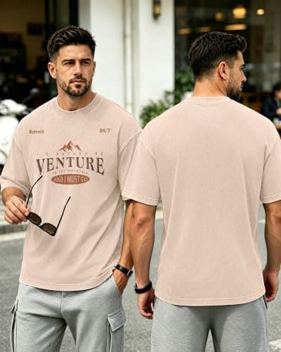 YTD Acid Wash Graphic T-Shirts for Men Women, Relaxed Fit Cotton Crewneck Short Sleeve Casual Fashion Mountain Tee - Thumbnail 3