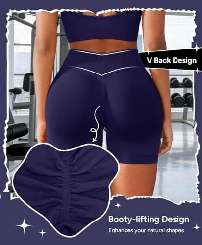 BRXL Seamless Workout Scrunch Butt Shorts for Women 5" High Waist V Back Butt Lifting No Front Seam Gym Booty Short Blue - Thumbnail 2