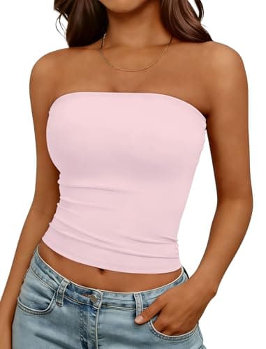 Matunana Women's Tube Top - Strapless Crop Bandeau Tops Basic Y2K Summer Going Out Clothes 2026 Trendy Vacation Outfit Pink L - Thumbnail 6
