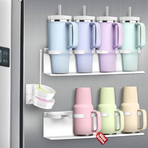 Magnetic Cup Holder for Fridge,8 Cups Water Bottle Organizer for Stanley 30 40 oz with Tumbler Lid Organizer,High Capacity Heavy Duty Kitchen Storage Rack Accessories - Image 1